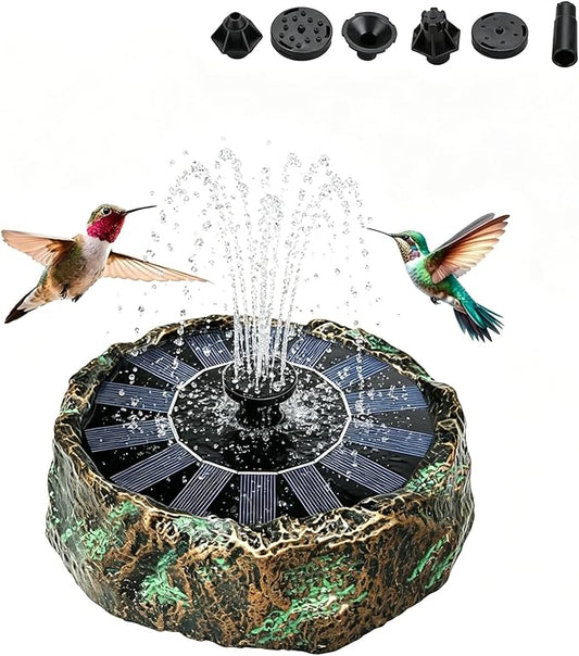 Solar Bird Bath Fountain,Premium Plastic Faux Stone Water Fountain Pump with 6 Nozzles,Eco-Friendly Direct-Drive Floating Water Feature for Birdbath,Garden,Patio,Small Pond Decoration 7.8" Bronze