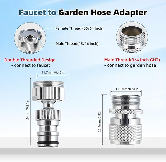 Hibbent Faucet Adapter Kit, Swivel Adapter to Connect Garden Hose - Multi-Thread Solid Brass Quick Connector Garden Hose Fitting 3/4 Inch - Chrome