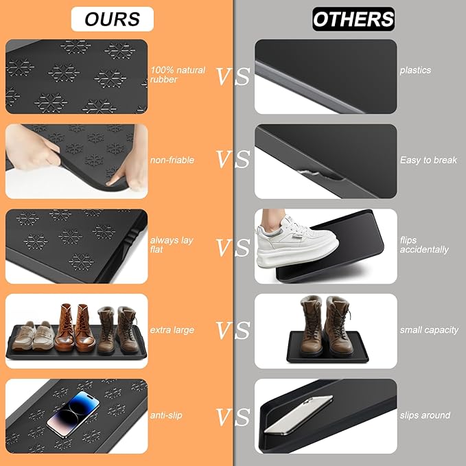 Azadx Heavy Duty Boot Trays Natural Rubber Shoe Mat Tray for Entryway Large Boot mat Tray Multi-Purpose for Outdoor Door Mats 16x42 Inch 2 Pack