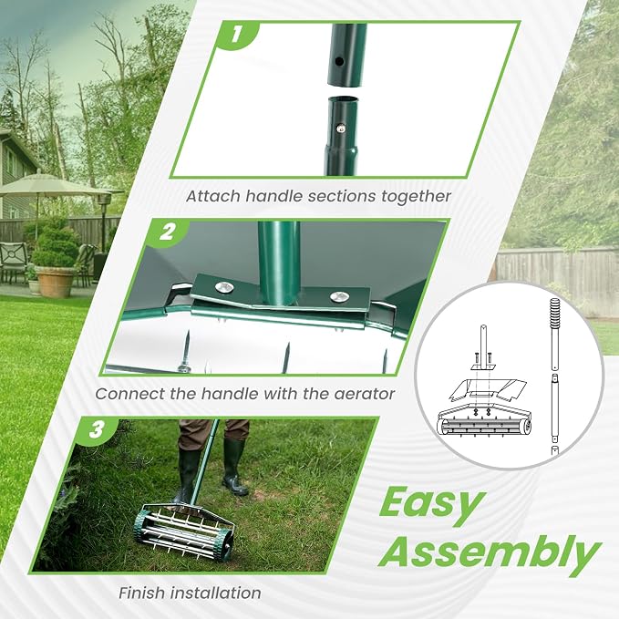 GYMAX Lawn Aerator, 17inch Heavy Duty Rolling Aerator with Sharp Spikes & Anti-Slip Handle, Push Grass Lawn Aerator for Garden, Yard, Manual Aerator Tool (with Fender)