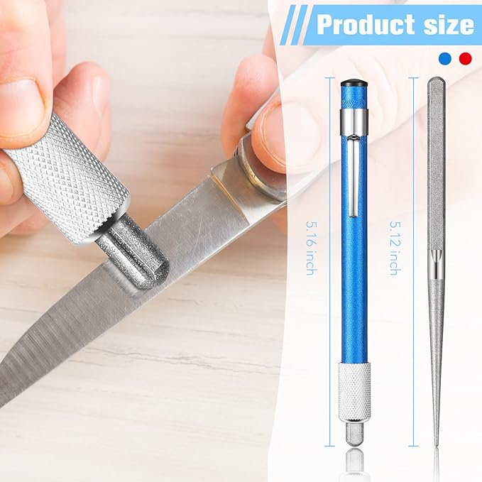 2 Pieces Diamond Retractable Knife Sharpener Steel Sharpening Rod for Kitchen Outdoor Serrated Stick Tools (Sky Blue, Red)