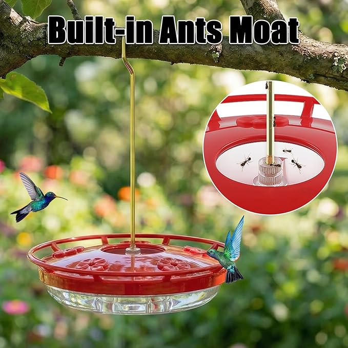 FEED GARDEN Hummingbird Feeders for Outdoors,16oz Leak-Proof Dish-Style Nectar Feeder Built-in Ant Moat, 5 Feeding Ports, Wide Mouth Easy Clean, BPA-Free Garden Decor Gifts