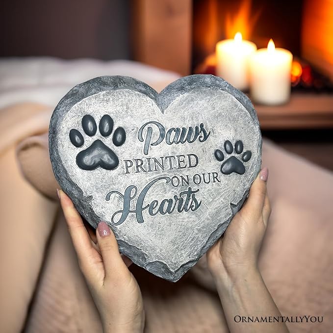 OrnamentallyYou Elegant Resin Stepping Stone, Outdoor Garden Pathway Decoration (Paws Printed on Our Hearts Memorial Stepping Stone for Pet, 9.5" Dog Funeral and Pet Cemetery Decor)