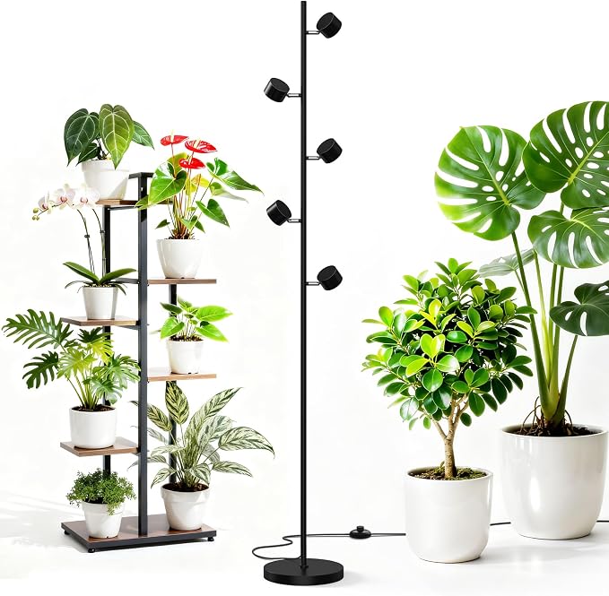 Barrina T1X5 Floor Grow Lights for Indoor Plants, 50W, 5000K, Full Spectrum, Adjustable 5 Heads, High PPFD, 6FT with Foot Switch, Vertical Plant Lights for Growing, Standing Grow Lights for Tall Plant