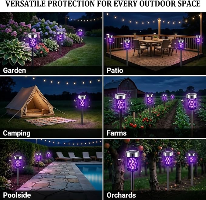 4 Pack Solar Bug Zapper Outdoor Waterproof Mosquito Repellent Outdoor Patio Mosquito Trap & Killer for Moths, Gnats, Flies, Small Flying Insect, Solar Powered Fly Zapper for Garden, Patio, Backyard