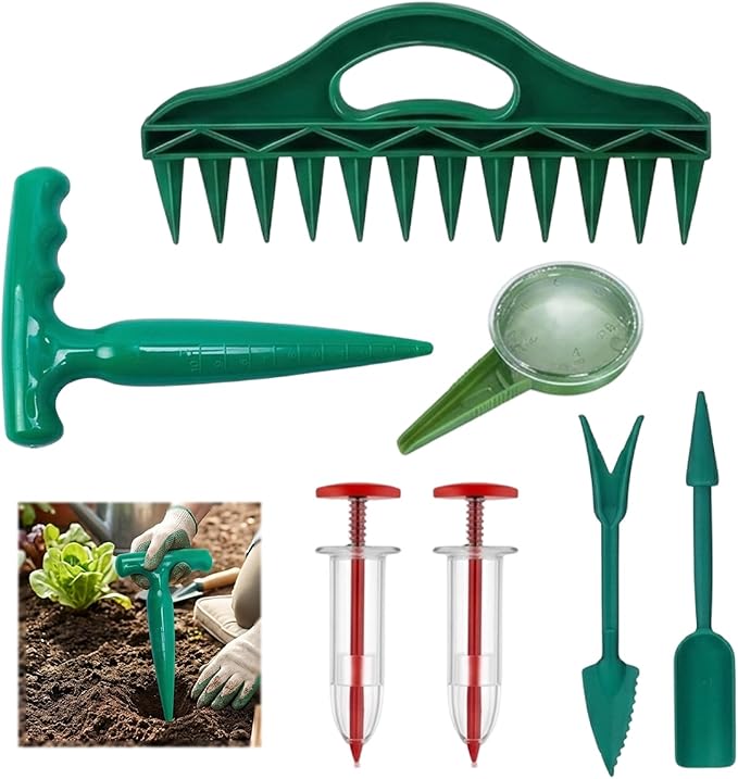 8-Piece Seed Planter Tool, Seed Dispenser Set for Precision Planting, Multi-Functional Gardening Tools for Vegetable Gardens and Landscaping, Handheld Seed Spacing Tool with Dibber and Accessories