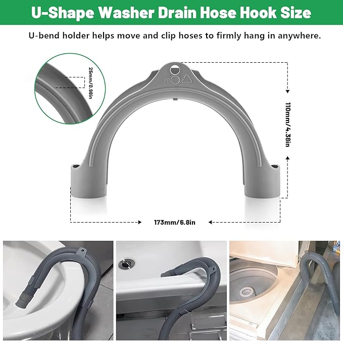 U Shape Washer Drain Hose Hook for Washing, Dishwashers, Sink Srain Hoses, U-Bend Hose Holder Hook Compatible with Samsung, GE Washing Machine Drain Hoses