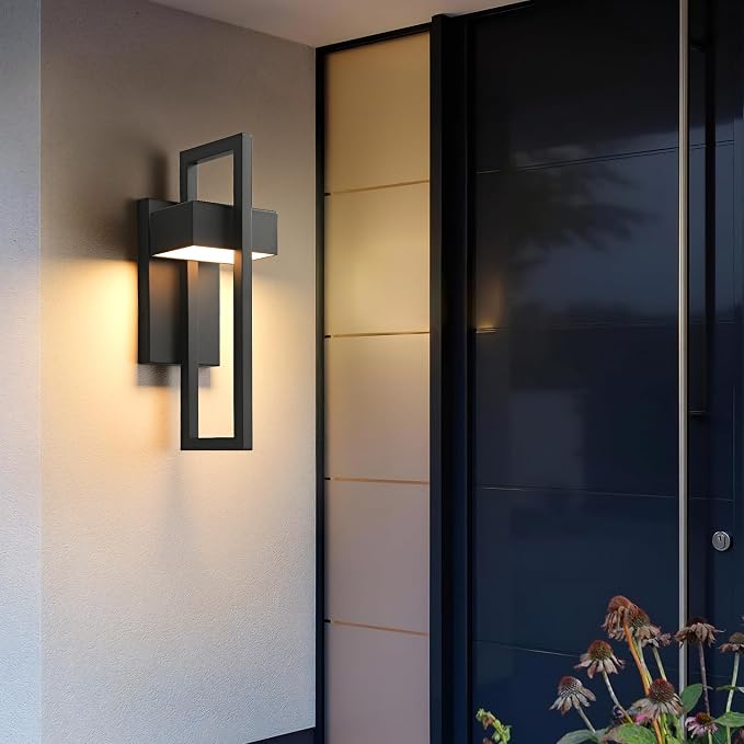 Modern Large Outdoor Wall Lights 3000K Integrated LED Outdoor Wall Sconces Lighting, Exterior Lighting Fixtures Outside Wall Mount Lights for House Porch Front Door Garage, Matte Black 1Pack