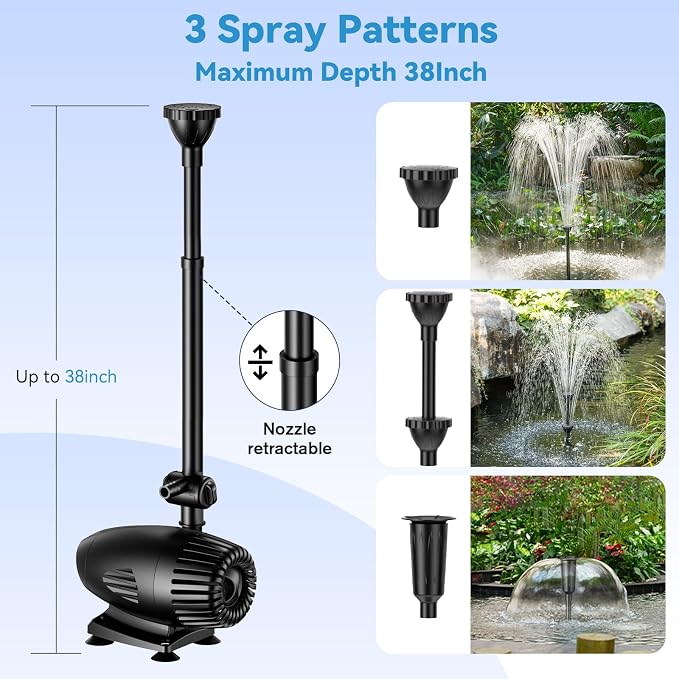 POPOSOAP 70W Solar Water Pump, Solar Water Fountain with Water Shortage Protection, Solar Pond Pump 580GPH Adjustable with PVC Clear Tubing, 17Ft+10Ft Cord for Ponds, Garden, Waterfall, Hydroponics