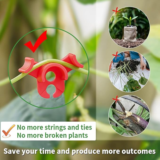 XINHUIDALSQ 60 PCS Low-Pressure Plant Training Clip, 90 Degrees Plant Stem Trainer, Plant Training Clips Plant Bud Bender, Gentle Plant Clips(Red)