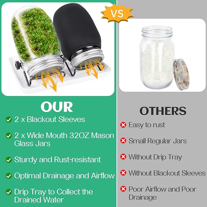 Kikerike Seed Sprouting Jar Kit with 2 Wide Mouth Mason Jars Bean Sprouts Growing Kit Microgreens Growing Jar with Mesh Screen Lids Sprouter Sprouts Maker for Growing Broccoli, Alfalfa, Mung Bean