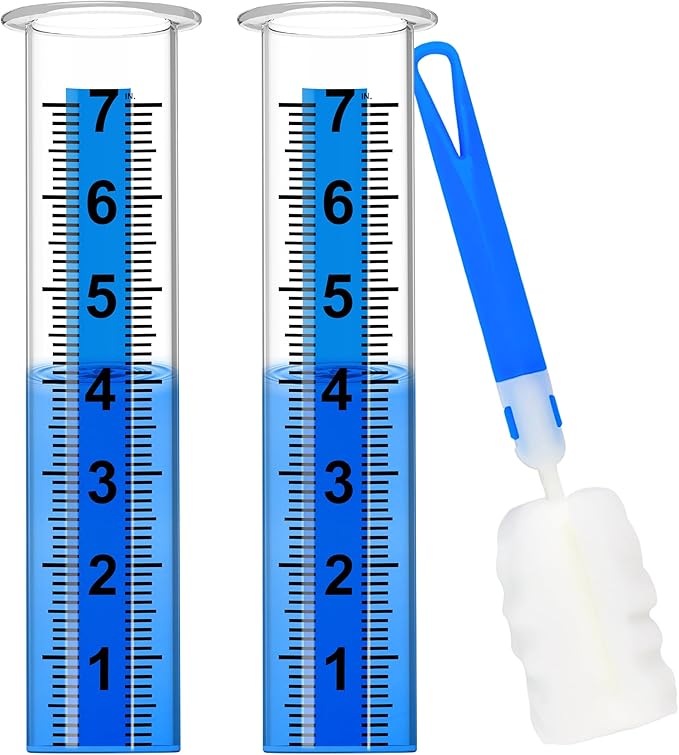 Rain Gauge Outdoor, Rain Gauge Replacement Tube, 7" Capacity Plastic Rain Gauges Outdoors Best Rated, Large Guage for Yard Garden Fence Lawn Farm, 2 Pcs Tubes with 1 Clean Brush