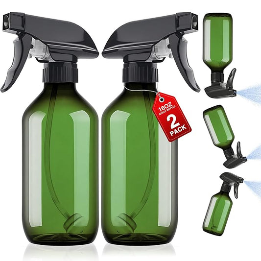 2 Packs Plastic Spray Bottles 360°Water Spray Bottle for Cleaning - 16.9 oz/500 ml Upside Down Spray Bottle Refillable Small Squirt Bottle with Adjustable Nozzle for Hair, Cooking, Plant, Pet (Green)