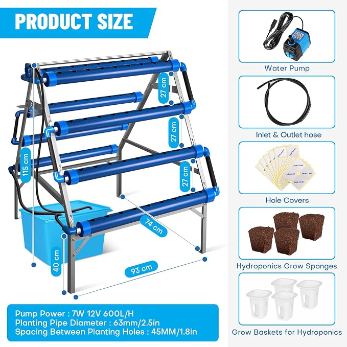 GENORTH A-Type Hydroponics Growing System Kit for Vegetables,Fruits and Herbs,72 Plant Sites and Food-Grade PVC-U Pipes,Suitable for Indoor and Outdoor,New