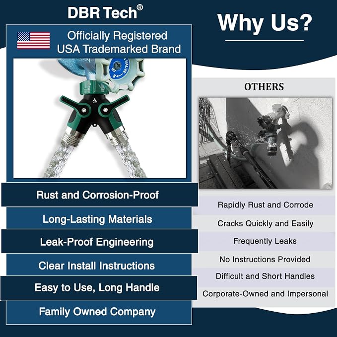 DBR Tech® Hose Splitter 2 Way, Heavy Duty Metal Connector, Two Way Garden Hose Splitter, High Flow Spigot Faucet Bib Adapter, Solid Double Y Shut Off Valve for Outdoor Gardening Hoses, Green