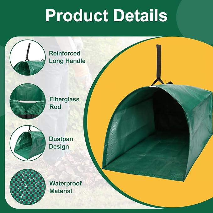 72 Gallon Large Leaf Collector, Foldable Reusable Yard Waste Bags, Heavy Duty Dustpan Type Garden Leaf Bags with Gloves