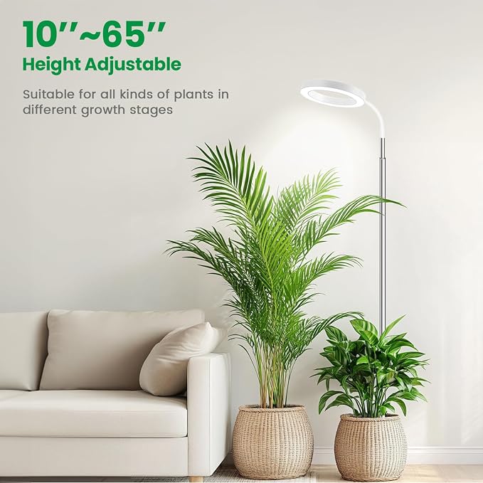 Garpsen Full Spectrum Grow Light, [2Pack]LED Plant Lights for Indoor Growing with 360° Gooseneck, 3 Colors Modes and 5 Dimmable Levels, 65'' Height Grow Lamp with 6/12/16H Timer, for Large Plant Light
