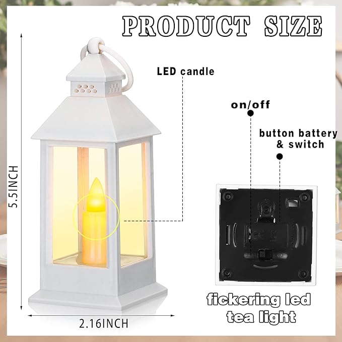 Hoolerry 24 Set 5.5'' Mini Lanterns with LED Candle for Wedding Centerpiece Vintage Decorative Hanging Small Lantern Battery Powered for Halloween Wedding Table Centerpiece(White)