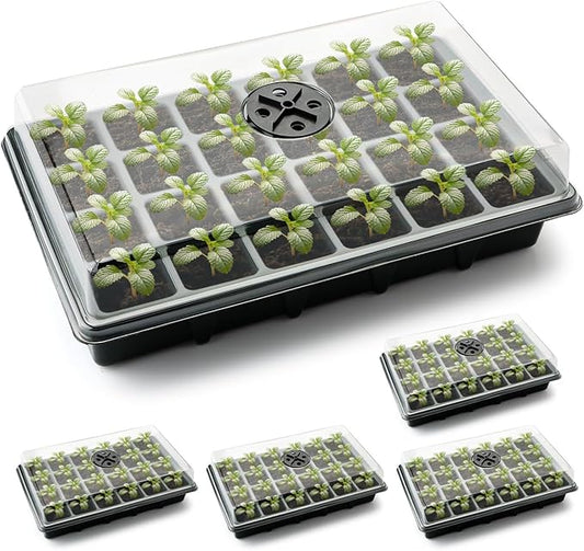 24XL Cell Seed Starter Tray with Dome, 5-Pack 2" Plug Seedling Trays (Total 120 Cells), Plant Germination Tray with Humidity Vented Lid and Base, Mini Propagator Plant Greenhouse for Seed Growing