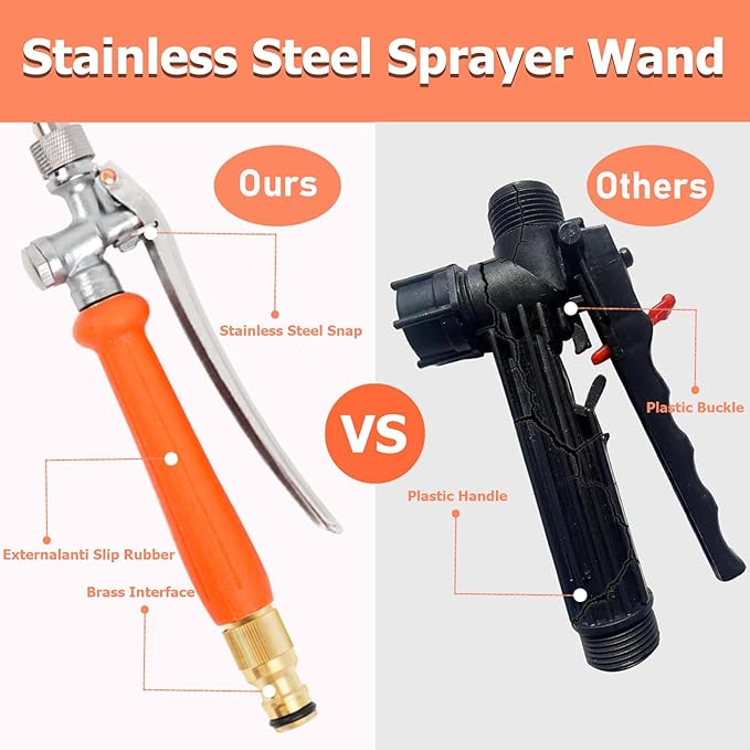 2 Piece Sprayer Wand, Suitable for 1/2 Hose Quick Connector, 1/4" & 3/8" Brass Barb Sprayer Wand Replacement Built-in Shut Valve Stainless Steel Spray Wand, W/ 4 Hose Clamps & 4 Rolls Raw Tape