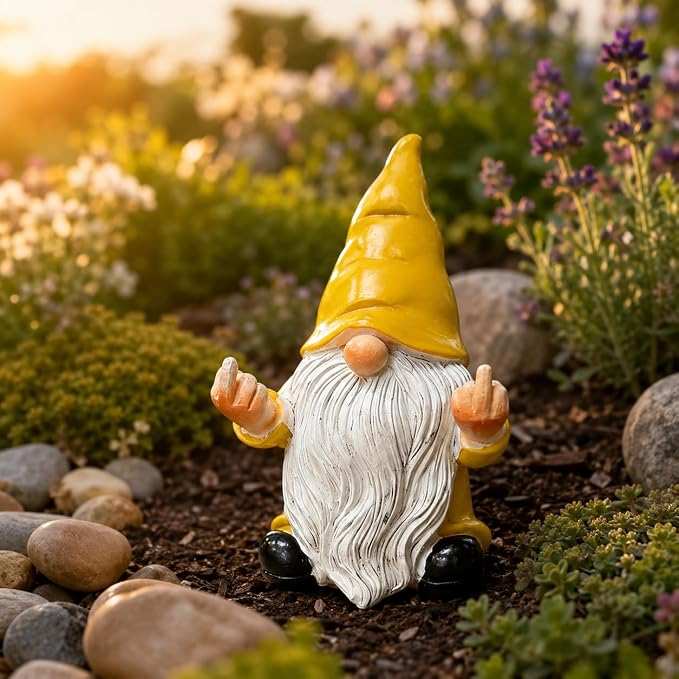 QINJIEJIE Sunflower Yellow Garden Gnomes Outdoor Funny Gnome 3.5in Naughty Gnomes for Fairy Garden Yard Decoration Lawn Ornament Gnome Statue for Home Decor
