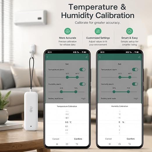 WiFi Hygrometer Thermometer Sensor: Wireless Smart Temperature Humidity Monitor with App Notification Alert, Data Storage Export, Calibration Function, Compatible with Alexa (White-1PCS)