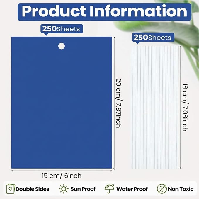 Qualirey 250 Pcs 6x8 Inch Blue Sticky Traps for Thrips Double Sided Sticky Trap for Gnats Plant,Pest Control for Fungus Gnats, Thrips, Whiteflies – Bulk Pack with Twist Ties