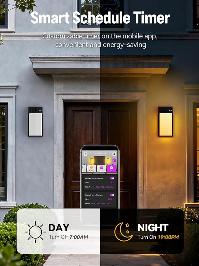 OIYN Outdoor Wall Light, Smart RGBICWW Porch Lights Outdoor, 1500LM Modern Wall Sconce with 30+ Scene Modes, Retome & APP Control, IP65 Waterproof Color-Changing DIY for Outdoor Decor, 2 Pack