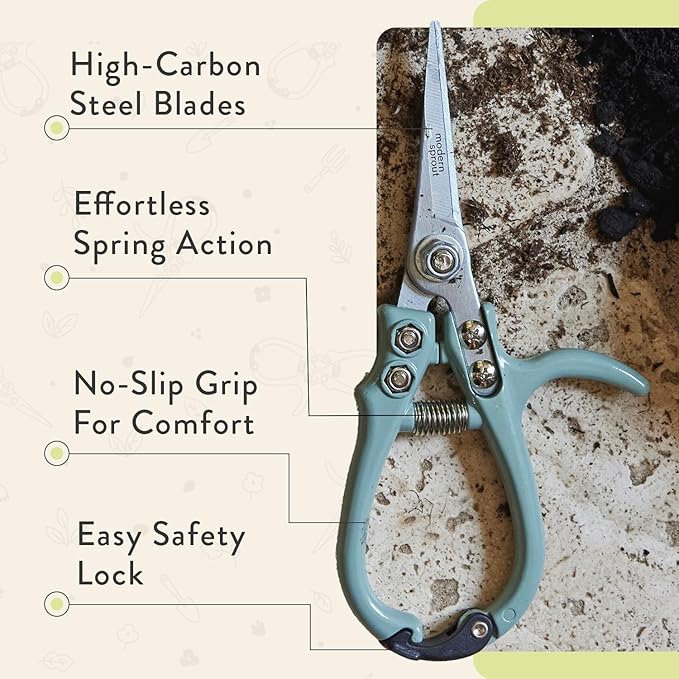 Modern Sprout Pruning Shears - Herb Snipping Scissors- Lightweight Gardening Tools W/Easy Lock- Flower Cutter Garden Shears-Gift for Father's Day-Carbon Steel Blade+Reusable Holster(Chartreuse,1-Pack)