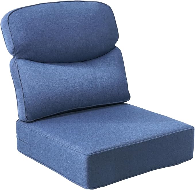 Luxury 6-Inch Patio Chair Cushions - 24"* 24" Patio Furniture Cushions with Dual Layer Back Support & Removable Cover, 28D High Density Sponge Patio Cushion for Outdoor Furniture Couch Blue