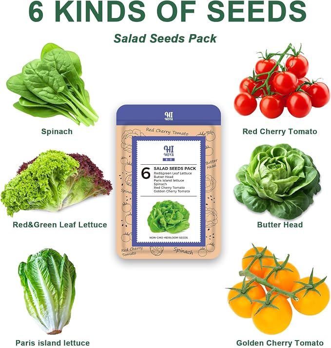 Salad Greens Seed Pod Kit with Lettuce and Tomato, Red and Green Leaf, Butter Head, Spinach for Hydroponic Pods, Grow Anything for Hydroponics Growing System Kit, Plant Food and Growing Guide 8-Pod
