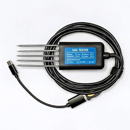 Temperature Moisture EC PH NPK Soil Tester Portable USB Type-C 8 in 1 Soil Sensor with Free Android App