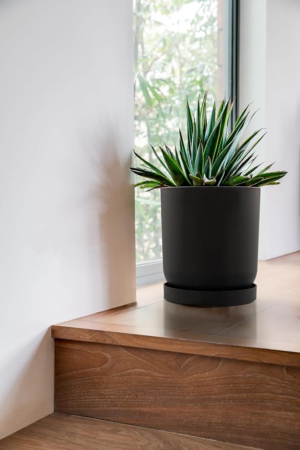 Veradek Mason Series Lima Planter - Round Planter for Indoor or Outdoor Porch/Garden | Made from Plastic-Stone Composite with Drainage Holes | Modern Décor for Succulents, Flowers, Small Plants