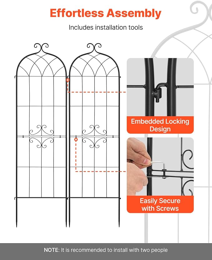 VEVOR Garden Trellis, 71 x 20 inch Rose Trellis, 4 Packs Garden Flower Rose Trellises with Powder-Coated Finish & Convenient Locking Design, Plant Support Trellises for Flowers, Vegetables, Roses