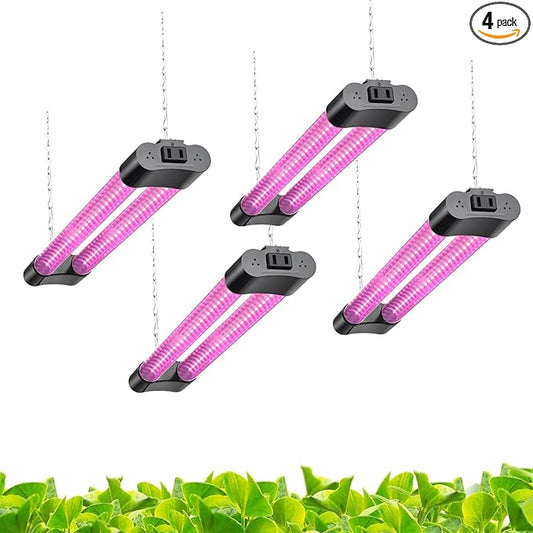 Hlite 16inch 4 Pack LED Grow Lights - Linkable Grow Lights for Indoor Plants, Full Spectrum Plant Lights Plug and Hanging Design with On/Off Switch Hanging Grow Light from Seedling to Flowering, Pink