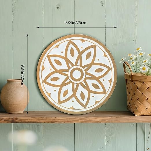 2 Pack Geometric Stepping Stones, 10” Round Cement Garden Path Stones, Mandala Mosaic Tile Design for Outdoor Patio Decor, Non-Slip & Weather-Resistant (Beige)