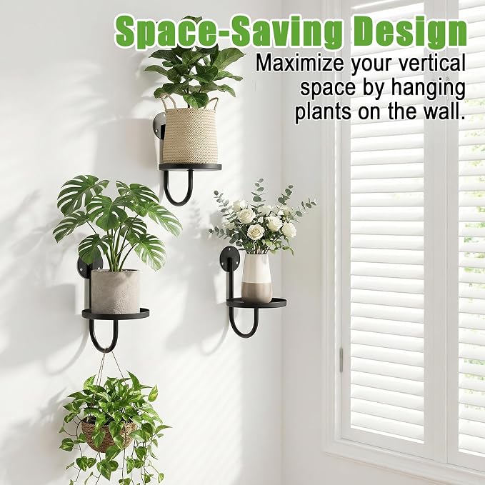 3 Pcs Wall Planters for Indoor Plants, Wall Mounted Plant Holder, Metal Plant Floating Decor Shelves, Space Saving, Walls Hanging Decor for Bedroom, Living Room, Kitchen, Office, Bathroom