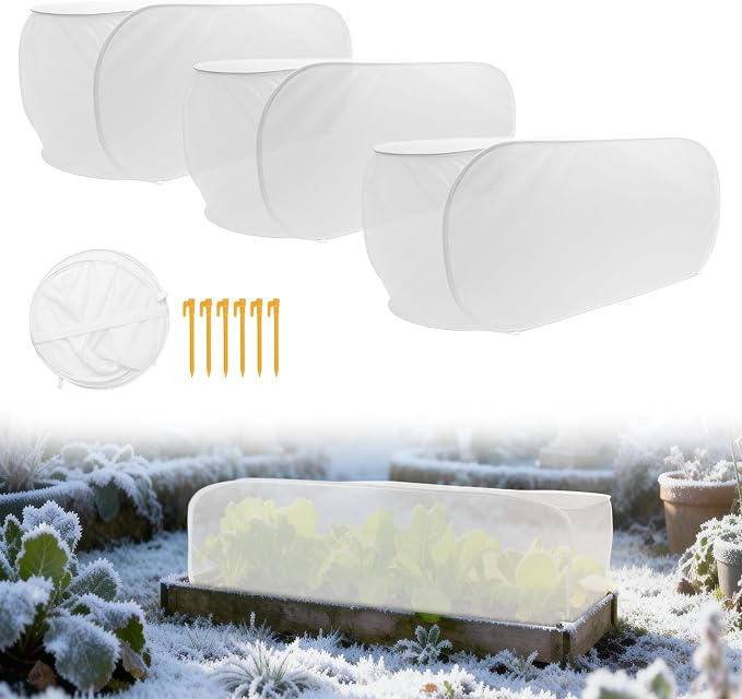 3Pcs Pop-Up Plant Winter Cover, Non-Woven Fabric Shelter with Stakes, Insulated Frost for Garden Beds, Lightweight and Foldable for Shrubs, Vegetables and Small Potted Fruit Trees(3Pcs 39x17x17")