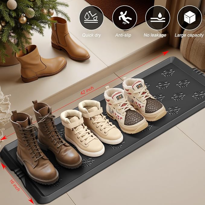 Azadx Heavy Duty Boot Trays Natural Rubber Shoe Mat Tray for Entryway Large Boot mat Tray Multi-Purpose for Outdoor Door Mats 16x42 Inch