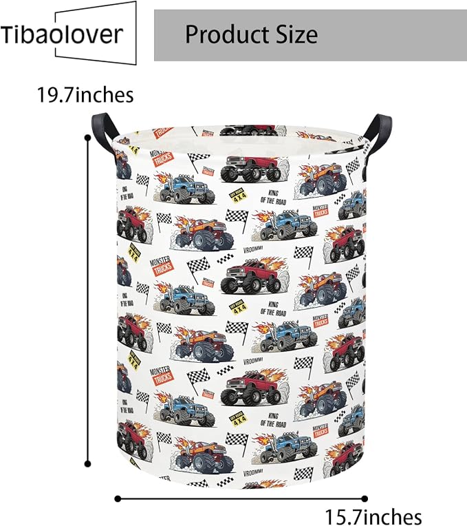 Baby Laundry Basket Kids Hamper Toy Storage Bin for Boys Room Decor Baby Nursery Hamper Gift Baskets for Bedroom Bathroom(Monster Truck)