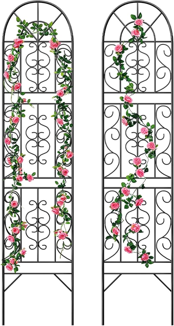 2 Pcs 60" H X 11.8" W Trellis for Climbing Plants Outdoor, Small Metal Garden Trellis for Outside, Sturdy Support Garden Plant Trellis Arch for Rose Cucumber Flower Vine Decor