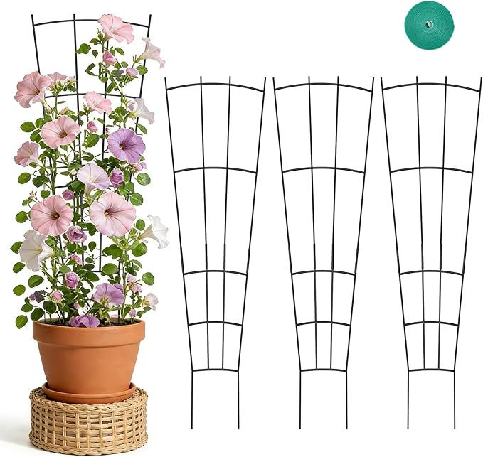 Trellis for Climbing Plants Indoor, 4 Pack 31'' Metal Plant Trellis Indoor for Potted Plants, Sturdy Plant Support Outdoor for Ivy Pothos Monstera Hoya Flower Vine, Fan Shape