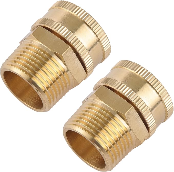 2 Pack Garden Hose Adapter,3/4" NPT X 3/4" GHT Connector with Dual Swivel, Brass Garden Hose Convert Adapter Fitting, with Extra 2 Washers