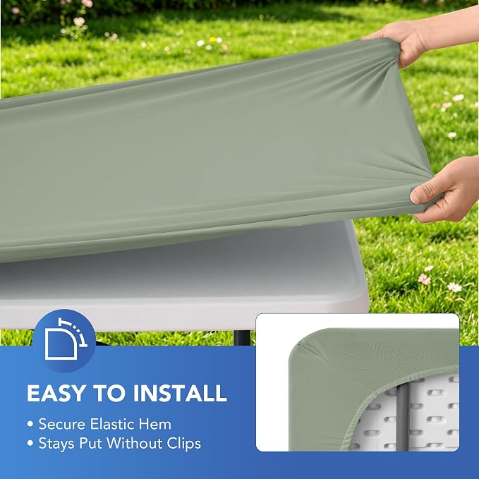 Fitted Tablecloth for 6 Foot Rectangle Tables-6 Pack Sage Elastic Outdoor Picnic Table Cover-Spandex Stretch Folding Table Cloths 6 ft for Camping Dining Room Patio Kitchen Banquet Party