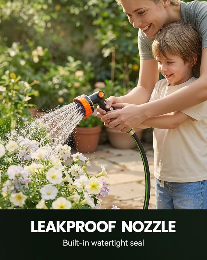 RAINPOINT Garden Hose Nozzle Heavy Duty - 100% Metal Thumb Control Spray Nozzles for Garden Hose High Pressure, 10 Patterns Water Hose Nozzle for Car Wash, Watering Lawn and Pets, Orange2, 2 Pack