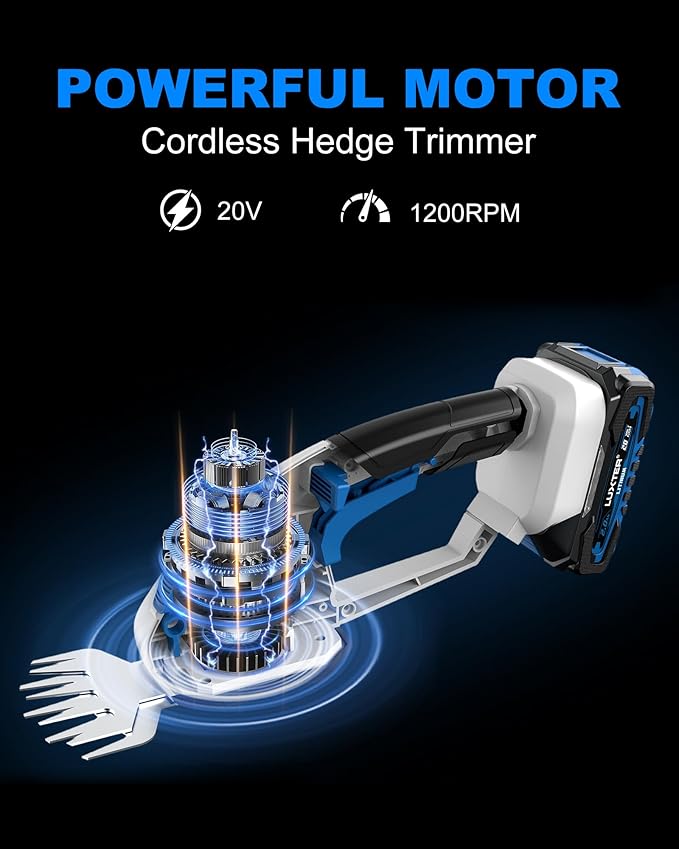 LUXTER 20V Cordless Electric Hedge Trimmer 2 in 1 Handheld Grass Shear & Shrubbery Trimmer Handheld Grass Cutter with 2 * 2.0Ah Batteries & Charger for Garden, Lawn，Yards