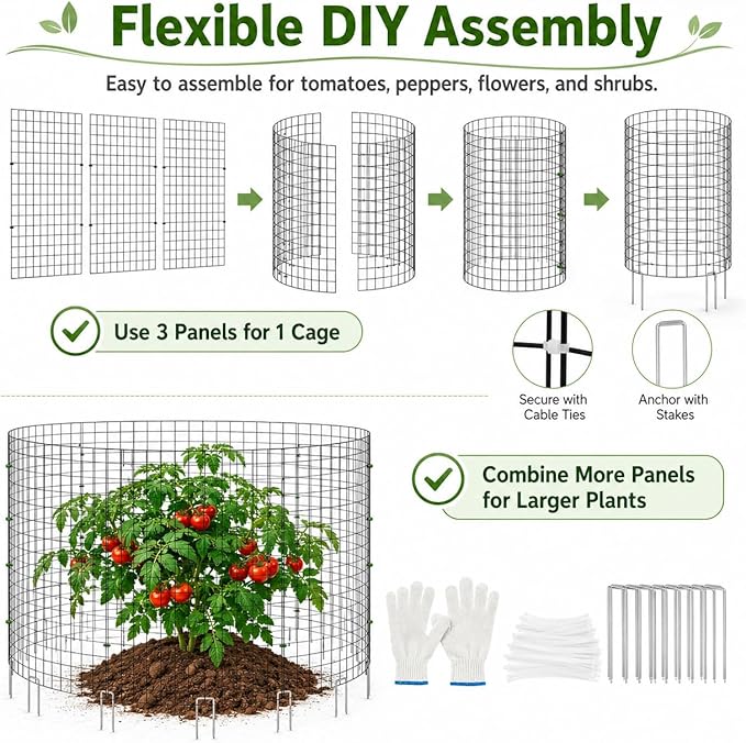 30Pcs Plant Protector from Animals, 10 Pack Metal Wire Plant Cages for Garden, 13" H x 16" D Plant Protection Cage with Ground Stakes for Tomatoes, Vegetables, Flowers Rabbit & Squirrel Barrier