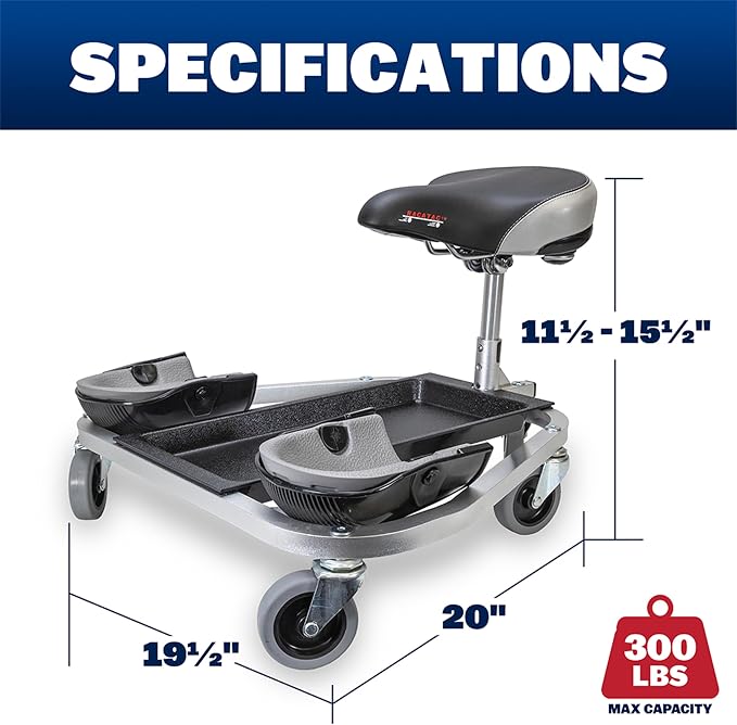 Racatac Kneeling Sitting Creeper with 3 Inch Casters, Rolling Knee Pads with Seat, Adjustable Seat, Knee Pads with Wheels, Assembled in USA, Floor Creeper, 01RAC3