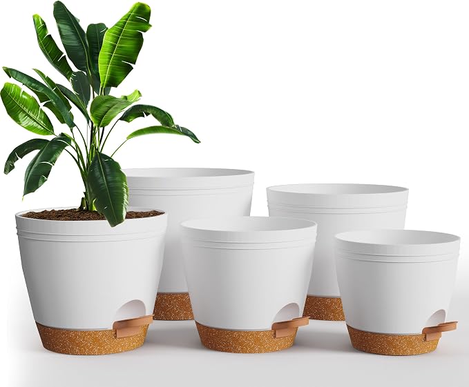 Utopia Home Self Watering Pots for Indoor Plants, Planters for Indoor Plants, Multi-Size Flowerpot, Set of 5 Plant Pots with Drainage & Reservoir, 6.8"/6.4"/5.9"/5.5"/4.9" (White)