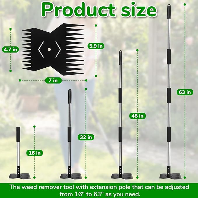 Garden Tools,Weeder Tool,63" Weed Puller Tool with Long Handle,Easy Weeding Without Bending or Squatting Down,Weeding Tools Suitable for Farm Planting and Gardening(Black 24 Claws)